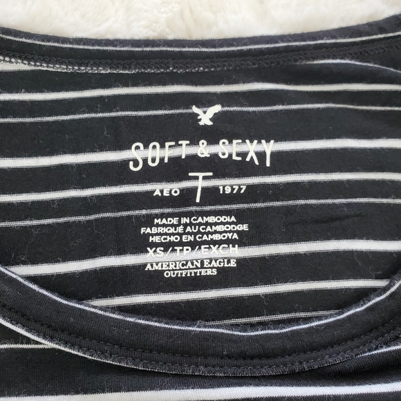 AEO American Eagle Soft & Sexy Striped Long Sleeve Black and White Top, Size XS - Picture 3 of 7